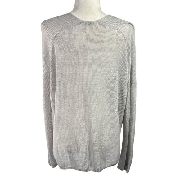 Margaret O'Leary Medium Lightweight Gray V-Neck Sweater Open Knit Linen - Picture 9 of 9